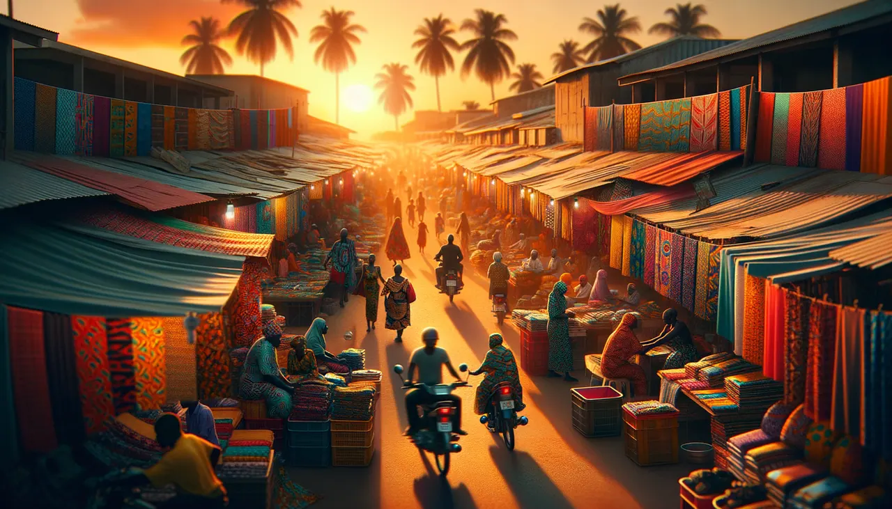 West African market scene at golden hour