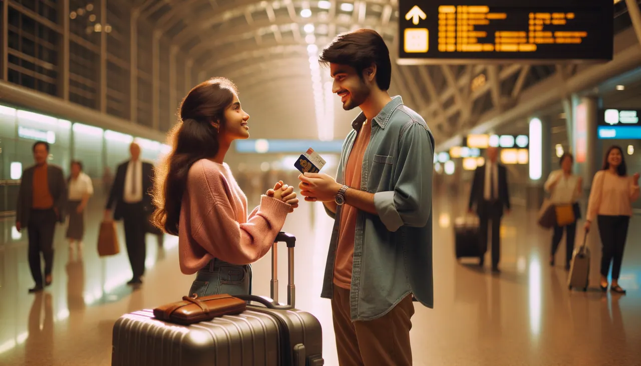 Couple reunited at a Canadian airport arrivals gate