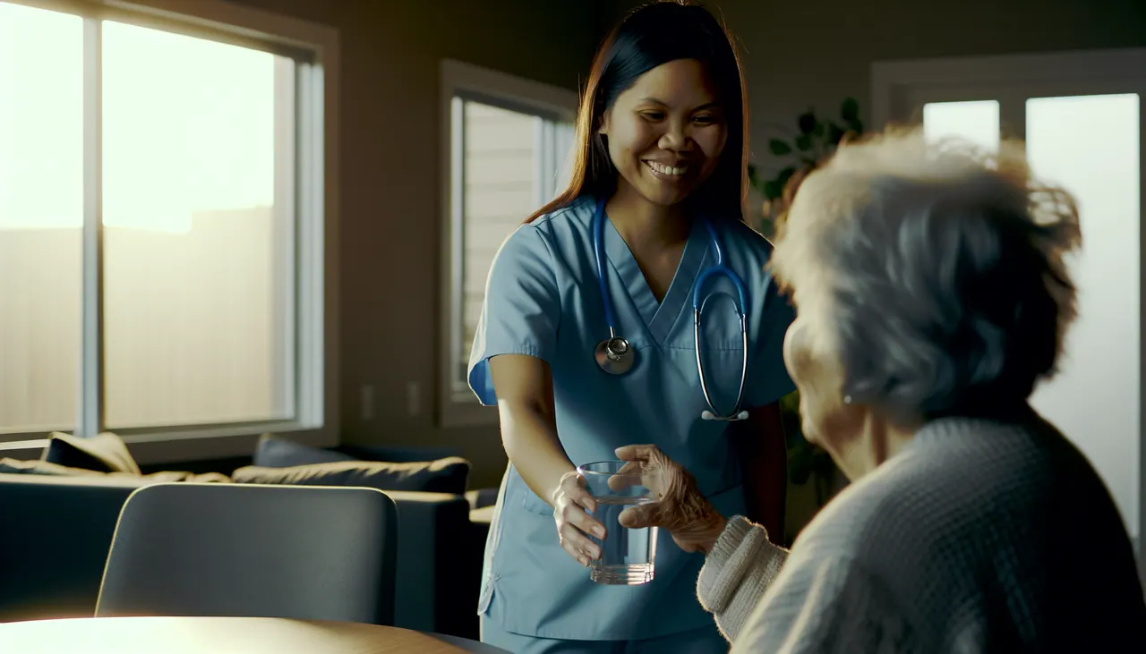 Care worker sharing a moment with an elderly Canadian woman