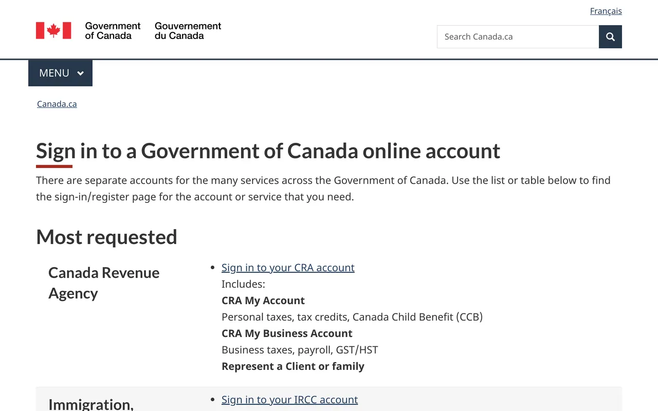 The Government of Canada sign-in hub explaining GCKey and Sign-In Partner